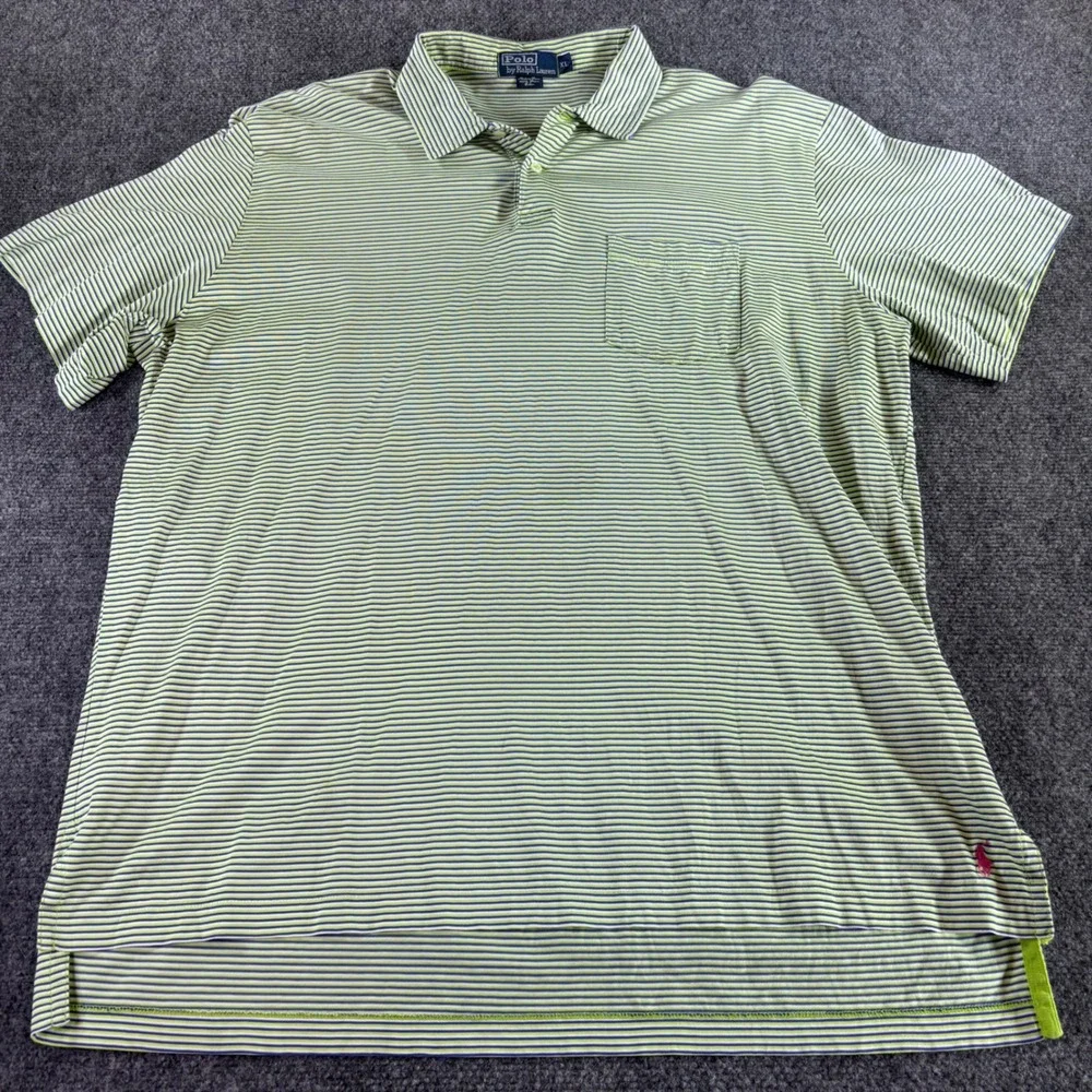 Polo Ralph Lauren Polo Shirt Mens XL Green Blue Striped Pima Cotton Pocket Pony